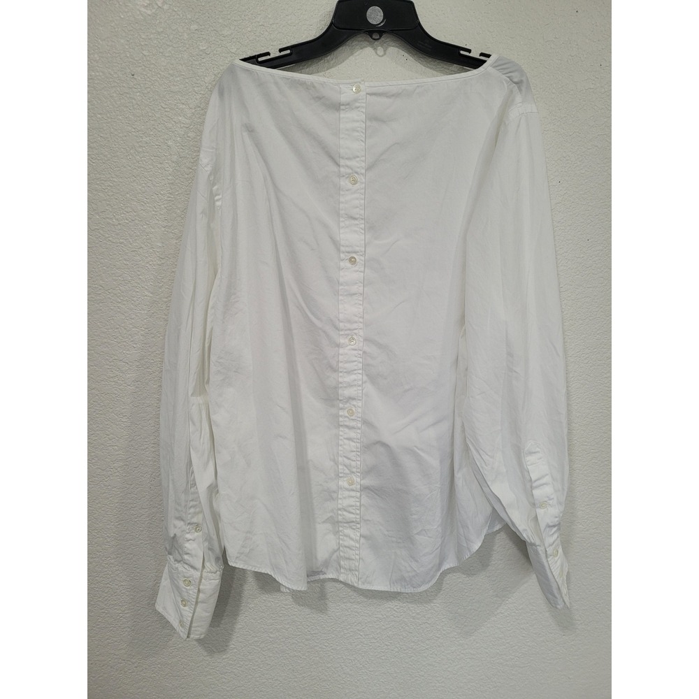 Ralph Lauren White Cotton‎ Button Back Blouse Long Sleeve XL Boat Neck RPL #22 - Picture 5 of 7